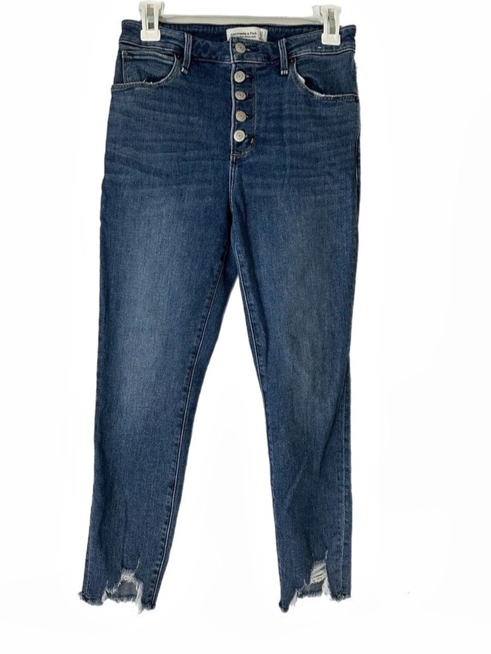 Abercrombie & Fitch High Rise Button Fly Ankle Skinny Jeans Blue 27 short